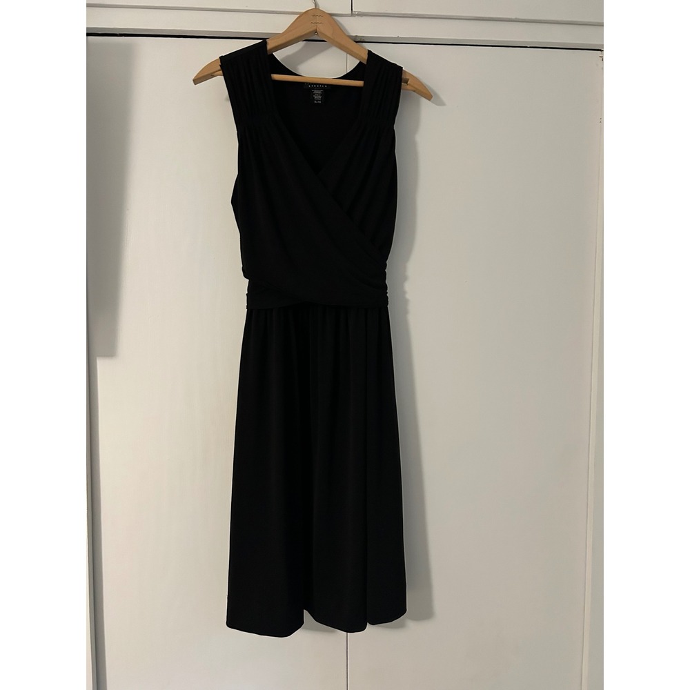 Apostrophe Stretch Black Faux Wrap Dress Sleeveless V-Neck XL RN 15099